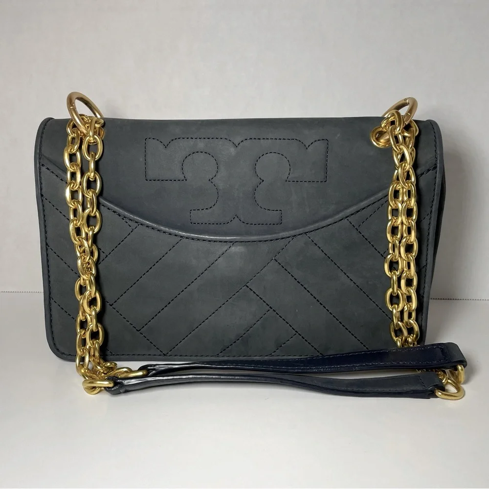 Tory Burch Alexa Quilted suede Tote in navy Shoulder Bag Purse Handbag